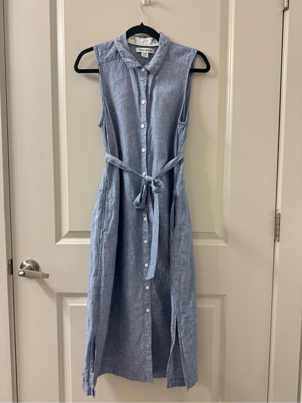 Tommy Bahama Women’s Blue Two Palms Linen Shirt Dress Sleeveless Size M Office